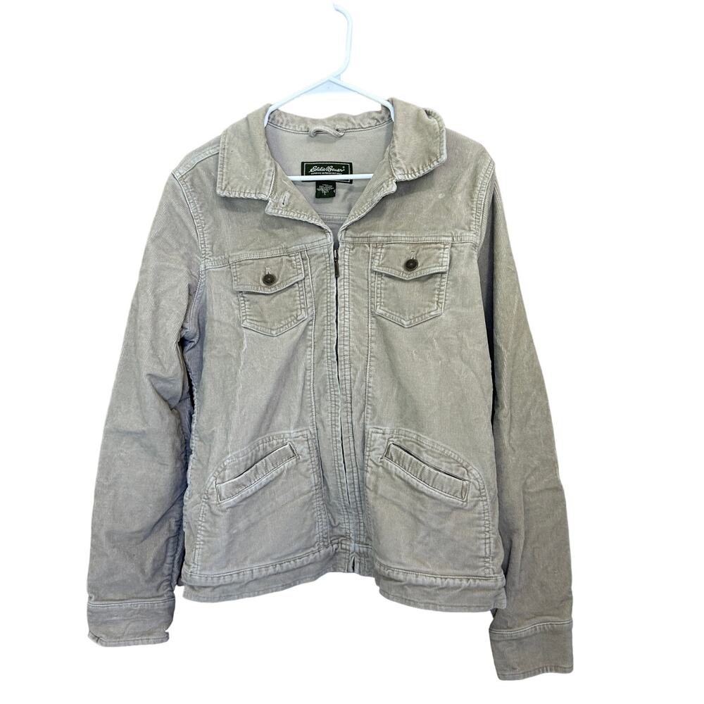 Eddie Bauer Corduroy Tan‎ Jacket Size Tall Large Cotton Blend Full Zip